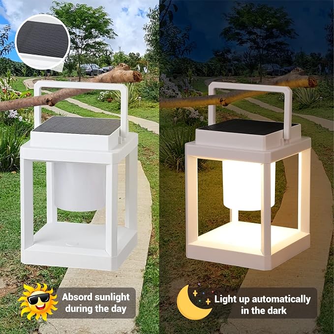 Outdoor Table Lamp, 3-Level Brightness LED Nightstand Lantern, Portable Rechargeable Solar Lamp IP44 Waterproof, Touch Control Outdoor Cordless Lantern for Patio/Walking/Reading/Camping