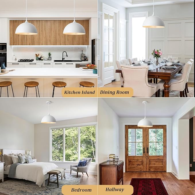 3 Pack White Pendant Lights for Kitchen Island, 11.8" Modern Dome Pendant Lighting Fixtures Farmhouse Industrial Vintage Hanging Ceiling Light Fixture for Dining Room Foyer Hallway Bar Cafe Kitchen