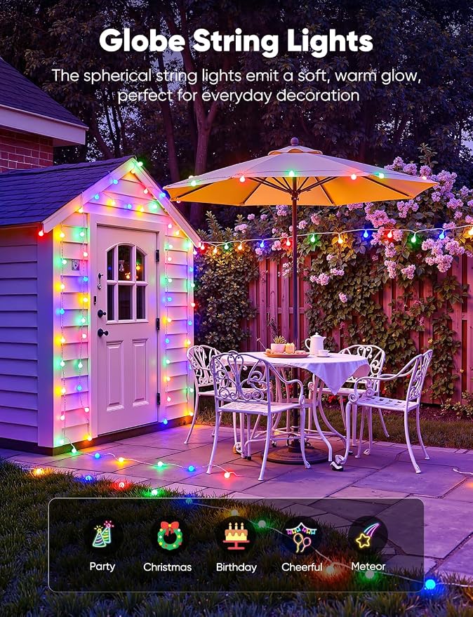 Minetom Multicolor Globe String Lights, 33 Feet 100 Led Fairy Lights Plug in, 8 Modes with Remote Mini Globe Lights for Indoor Outdoor Bedroom Party Wedding Garden Christmas Tree Decor, Multicolor