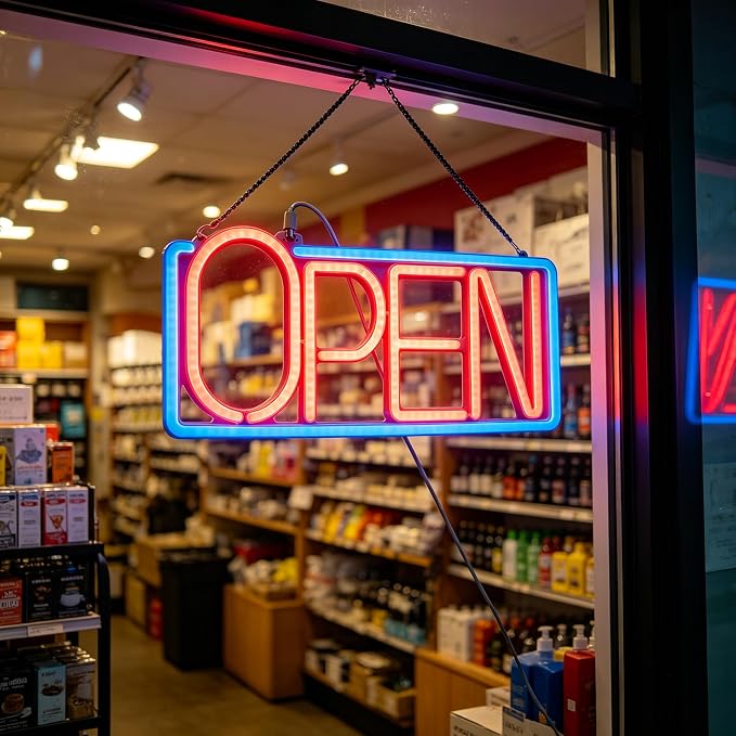 Neon Open Signs for Business, 16.54" X 7.87" Dimmable LED Open Sign, Bright Open Sign for Business for Window Storefronts, Restaurant,Bar, Retail Shops, Salon (Blue+Red)