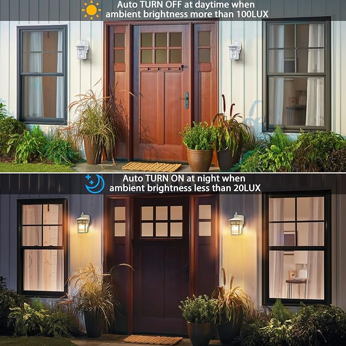 2 Pack Outdoor Light with GFCI Outlet,White Dusk to Dawn Porch Lights Outdoor Wall Light Fixture with Outlet,Aluminum Exterior Lighting Fixtures Wall Mount,Waterproof Outside Lights for House