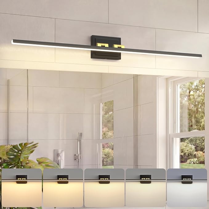 VOLISUN Modern Bathroom Vanity Light 39.4 inch, Rotatable, 24W Dimmable 5CCT Led Bathroom Light Fixture Over Mirror, Black Gold Bar Vanity Light for Bathroom Mirror Cabinets-ETL Certificated