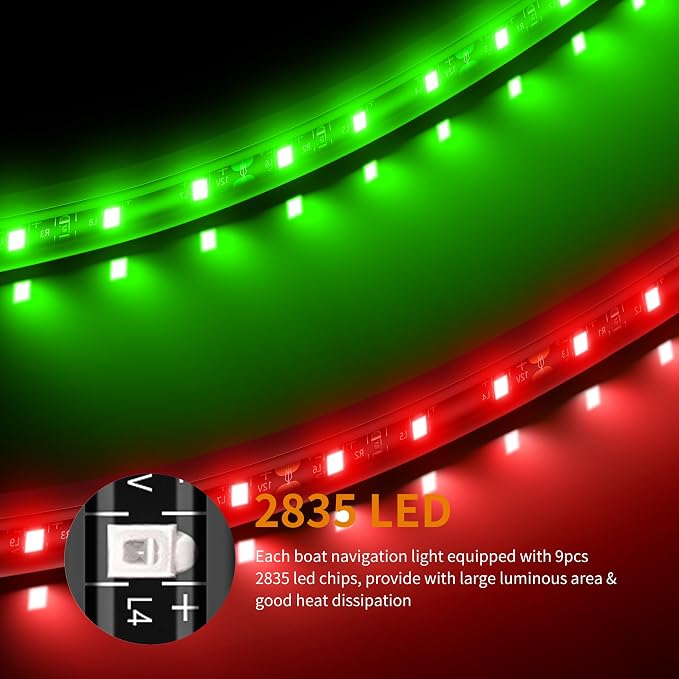 RVZONE Boat Navigation Lights, Navigation Lighting For Boats Led, Marine Lighting For Night Fishing, Boat Red and Green Bow Lights, Deck Lights for Marine, Yacht, Kayak, BassBoat, Pontoon
