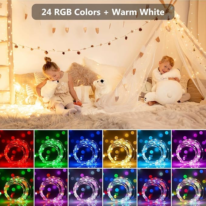 OMIKA Fairy Lights Plug in, 80FT 240 LED Fairy Lights with Remote, 150 Lighting Modes String Lights Indoor, RGB Colors+Warm White Fairy Lights for Bedroom Party Outdoor Decor