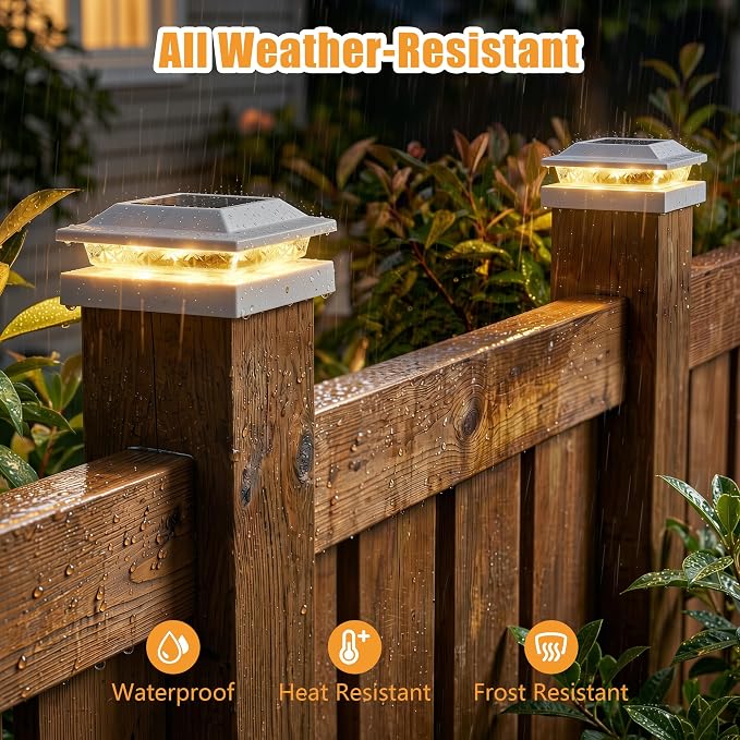 Brightown Solar Post Cap Lights, 2 Modes(Warm/Cool Light) Outdoor Waterproof Fence Post Solar Lights, Solar Powered Garden, Patio, Deck Decor for 4x4 Wood & Vinyl Posts, White 4 Pack