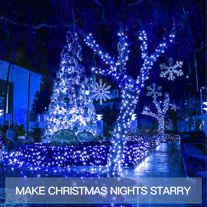 Blue LED Christmas Lights Outdoor，200led 66ft Battery Operated Fairy Lights Indoor, Twinkle Lights for Bedroom, Halloween, Backyard, Tree, Dorm, Patio, Tapestry, Garden, Party