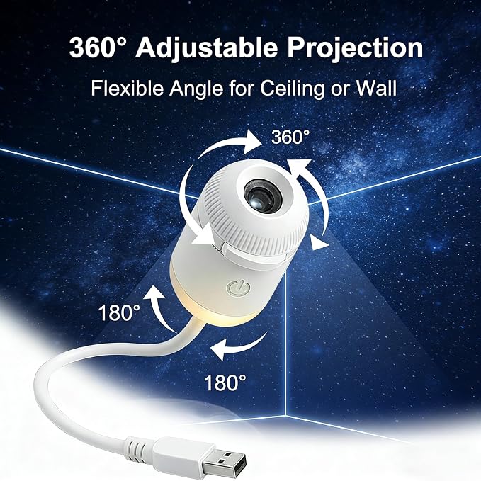 USB Star Projector Night Light, Romantic Galaxy Lamp for Car Bedroom Party, 24 Films Included