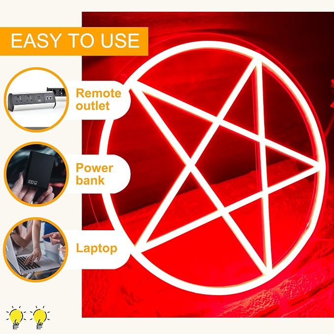 Allball Satanic Pentagram Neon Sign, Halloween Neon Light LED Gothic Pentagram Sign USB Powered Dimmable, for Halloween Party Game Room Home Bedroom Dorm College(13 * 13 In)