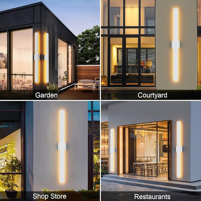 Aipsun 2 Packs Outdoor Wall Sconce, 3000K 4000K 6000K, 39.4in Modern White Exterior Light, Long LED Linear Wall Light Outside Lighting for Entrance, Hallway, Garage, Porch(3CCT)