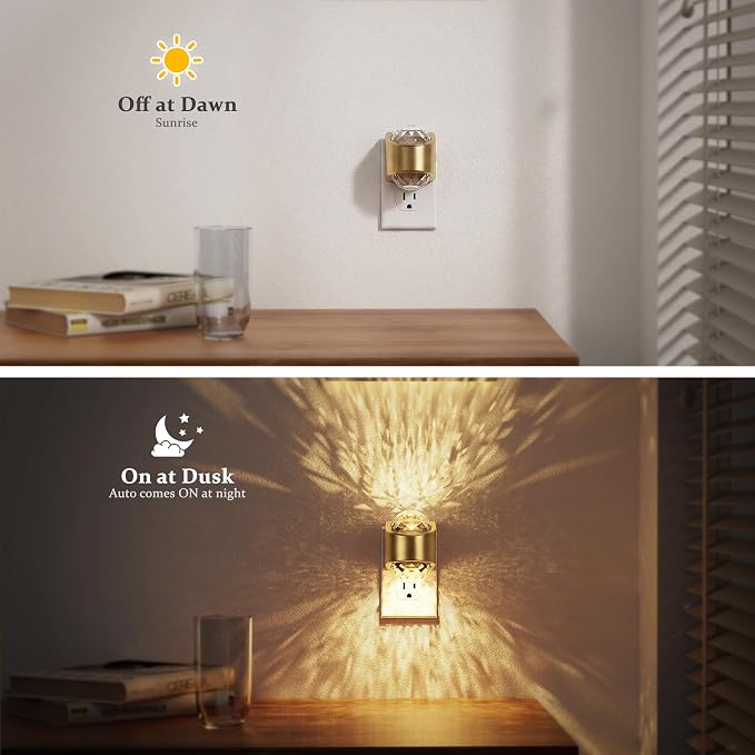 JandCase Night Lights Plug into Wall, Star Projector Night Light | 3000K Soft White, Automatic Galaxy Nightlight Plug in with Light Sensor for Bathroom Hallway Room Decor