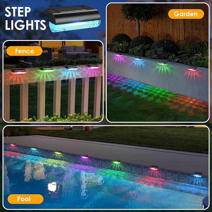 Mancra Solar Step Lights Outdoor, Solar Deck Lights Waterproof Outdoor Lighting for Patio Fence Stairs Post Railing Yard and Garden (Color Changing, 24 Pack)