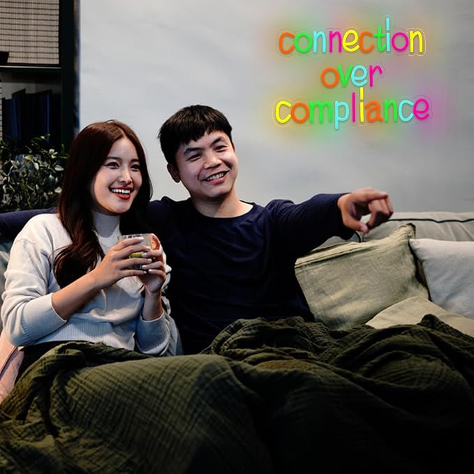 Connection Over Compliance Neon Sign LED Neon Light Positive Quotes USB Powered Vibrant Positive Affirmation Light Sign for Wall Decor Man Cave Room Party Club Bar(12.2 * 16.54In)
