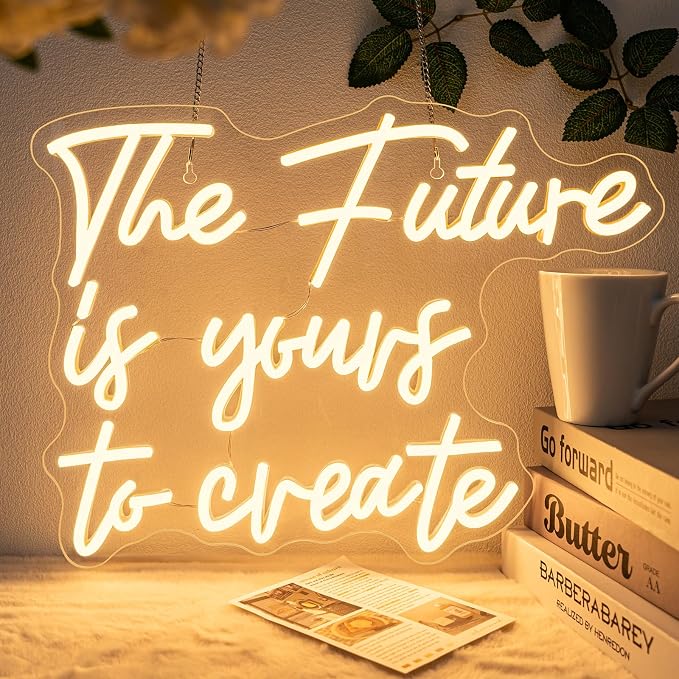 Horseneon The Future is Yours to Create Neon Led Sign, Letters Neon Signs for Wall Decor, Warm White Classroom Neon Light Sign with USB Powered for Classroom Bedroom, Windows, Living Room, Office, Children's Room