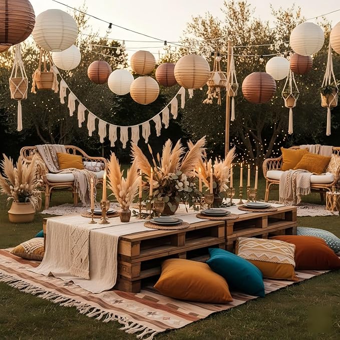 CC wonderland zone 12pcs Brown Cream Paper Lanterns,Hanging Paper Lanterns for Bridal Shower Rustic Boho Birthday Wedding Home Decor Party Decoration