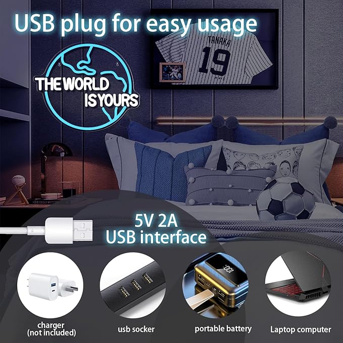 The World Is Yours Neon Sign Bedroom Led Wall Decor Kids Game Club for Man Cave Hanging Neon Lights for Office Graduation Party Birthday Gifts