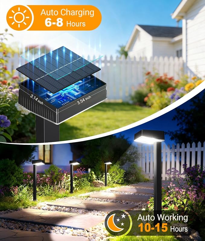 Solar Pathway Lights Outdoor, 8 Pack Garden Lights Solar Powered Path Lights with Larger LED Lens, 2 Light Modes Waterproof Outdoor Solar Light for Yard Driveway Walkway Landscape, Cool White