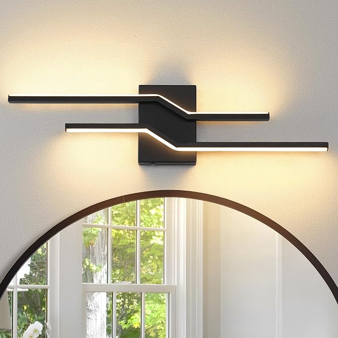 24 Inch Vanity Light for Bathroom Lighting Fixtures Over Mirror Black Dimmable 5CCT 24W Modern Bath Vanity Lights Bar Wall Sconces