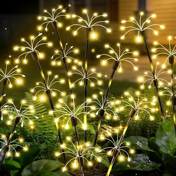 Solar Garden Lights Outdoor, 8 Pack 2-Layer Swaying Fairy Firework Lights | Waterproof Starburst Flower Light, Garden Decor for Yard Patio Pathway Lawn, Gardening Gifts for Women Mom Grandma Christmas
