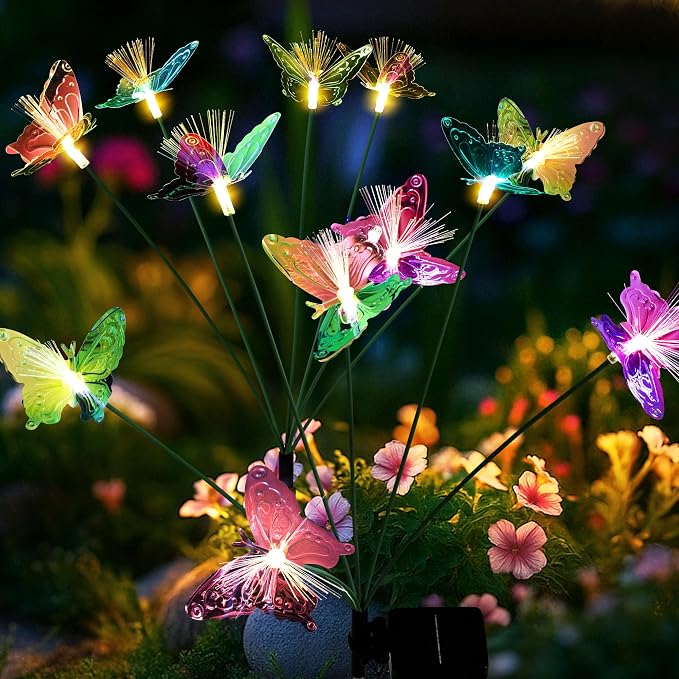 Solar Garden Lights,2Pack Swaying Butterfly Lights Garden Decor | Warm White LED Solar Lights for Outside Yard,Lawn,Patio,Pathway Decoration Gardening Gifts