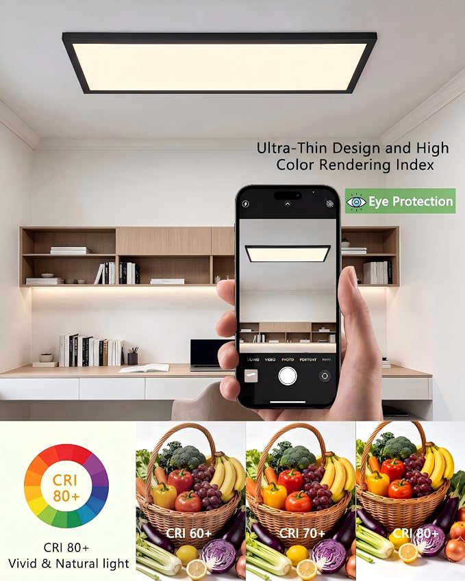 2Pack Black 37.8In Flush Mount Ceiling Light, 24W 5280lm Thyristor (TRIAC) Dimmable Rectangle LED Ceiling Light,3-CCT 3000-6500K with Memory Funcation,IP54 for Kitchen/Bathroom/Hallway/Office