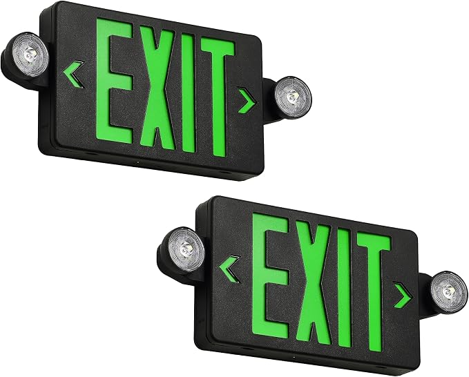 GZRUIYANG Black Housing Exit Sign with Emergency Lights Green, LED Emergency Exit Light with Battery Backup, UL 924 Certified, AC 120/277V, Commercial Emergency Lights Combo for Business - 2 Pack