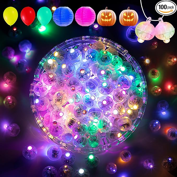 Aogist 100Pcs Multicolor Balloon Lights with Hook,Long Standby Time,Waterproof Mini Light for Birthday Party Wedding Christmas Halloween Easter Decorative (Flash)