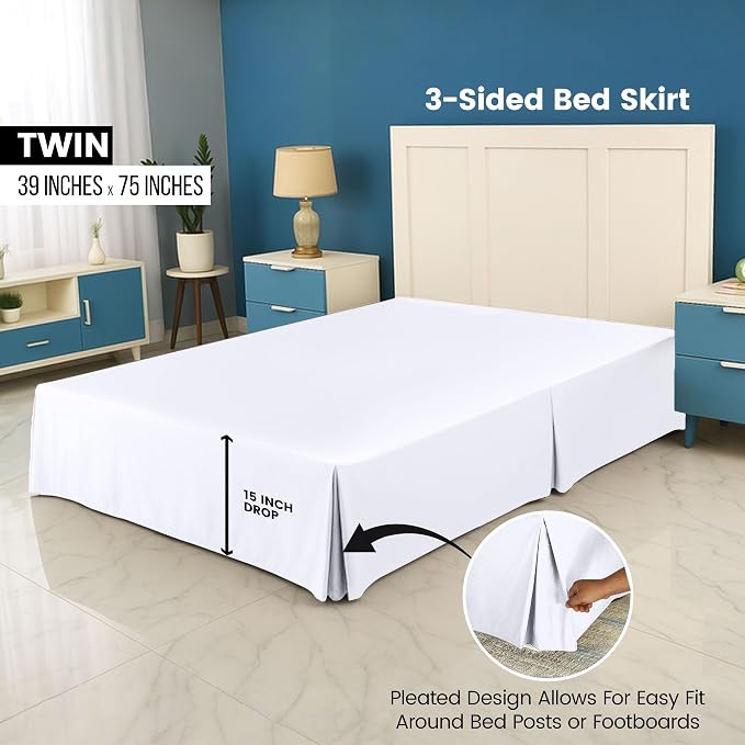 Utopia Bedding Twin Bed Skirt - 20 Pack - Soft Quadruple Pleated Ruffle - Easy Fit with 15 Inch Tailored Drop - Hotel & B&B Quality, Shrinkage and Fade Resistant (Twin, White)