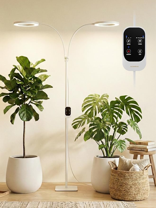 Tall Plant Grow Light for Indoor Plants, Full Spectrum Plant Light | 48W LED Grow Lamp with Dual Heads, 23.5-71" Adjustable Height, 3/9/12/16H Timer, 6-Level Dimming for Large Houseplants