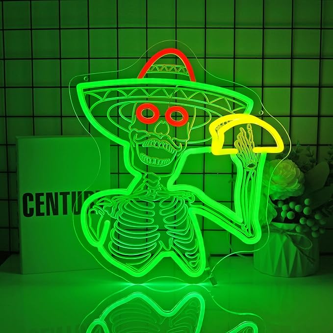 Skull Neon Sign Skeleton Taco Led Neon Lights Neon Signs for Wall Decor Light Up Sign for Birthday Party Club Gift