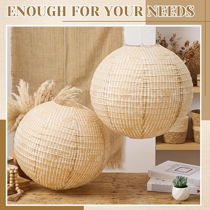 12 Pcs Print Burlap Paper Lanterns Round Chinese Paper Lanterns Farmhouse Boho Classroom Home Decor Classroom Sweet Birthday Party Ceremonial Event (16 Inch)