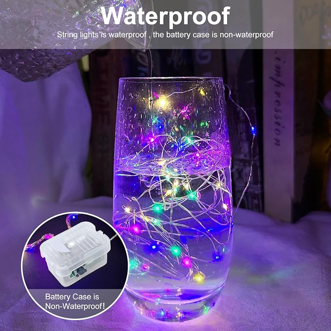 AIKEI 12 Pack Led Fairy Lights Battery Operated String Lights Waterproof Silver Wire 7 Feet 20 Led Firefly Starry Moon Lights for DIY Wedding Party Bedroom Patio Christmas Rainbow Color