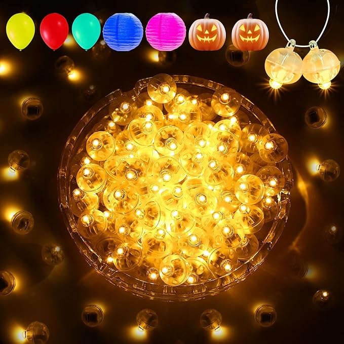 Aogist 200Pcs Yellow Balloon Lights with Hook,Long Standby Time,Waterproof Mini Light for Birthday Party Wedding Christmas Halloween Easter Decorative (Flash)