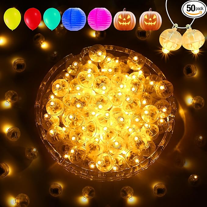 Aogist 50Pcs Balloon Lights with Hook,Long Standby Time,Waterproof Mini Light for Birthday Party Wedding Christmas Halloween Easter Decorative (Steady, Yellow)