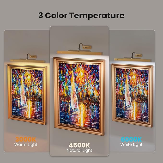 Wireless Picture Light Battery Operated, 16in Picture Light for Wal, 2Pack Rechargeable 5000mAh Battery Wall Sconce for Wall Pictures, Gallery Artwork, Paintings, Portraits, Dartboards_Antique Gold