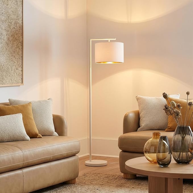 Brightech Montage Modern Floor Lamp - LED Standing Lamp with Adjustable Color Changing Bulbs for Living Rooms & Offices - Tall Corner Bedroom Reading Light for Contemporary Home Decor - Cream and Gold