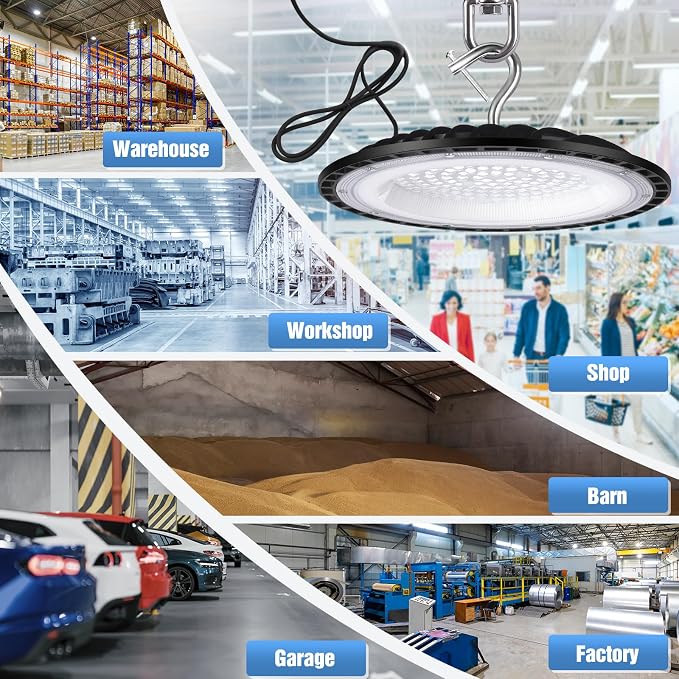 YANYCN 6 Pack 100W UFO Led High Bay Light Fixture,5000K Daylight Commercial Shop Bay Lighting,120v,15000LM,[450W MH/HPS Equiv.] US Plug Area Lighting for Warehouse/Barn/Gym/Factory/Workshop