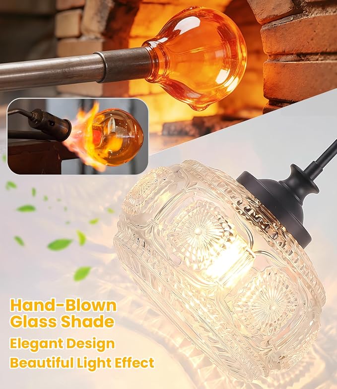 Semi Flush Mount Ceiling Light, Pendant Lights Kitchen Island | 12" Large Glass Shade, Modern Pendant Light Adjustable Hanging Light for Kitchen Island Dining Room Bedroom Hallway Bathroom