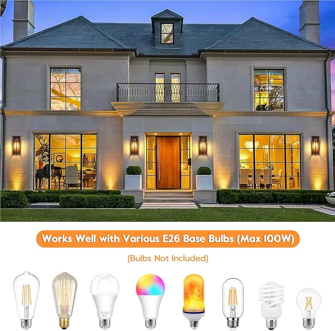 Outdoor Wall Light Fixtures, Modern Brown Porch Wall Lanterns | Waterproof Construction & Durable Metal, Rust-Resistant, Quick & Easy Installation, Clear Glass Shades & Standard E26 Socket