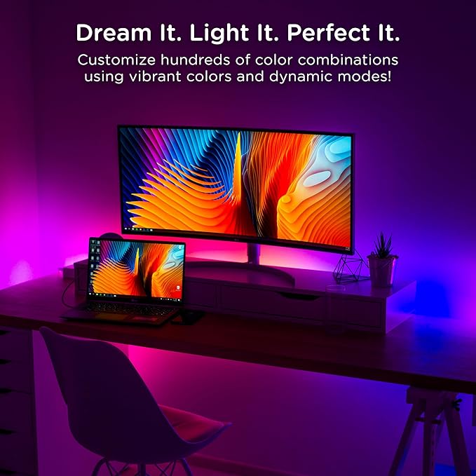 Enbrighten USB Powered RGB LED Light Strip, 12ft, Indoor LED Tape Light, Push Button, RGB, 76433