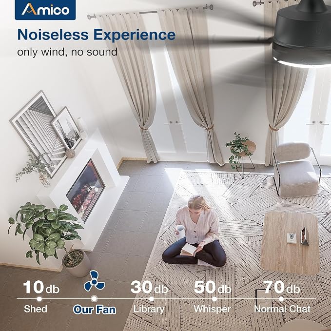Amico 72 Inch Ceiling Fans with Lights and Remote, Walnut | 6 Speed Reversible DC Motor, 3CCT, Dimmable, Quiet, Timer, Large Modern Ceiling Fan for Living room, Indoor/Outdoor