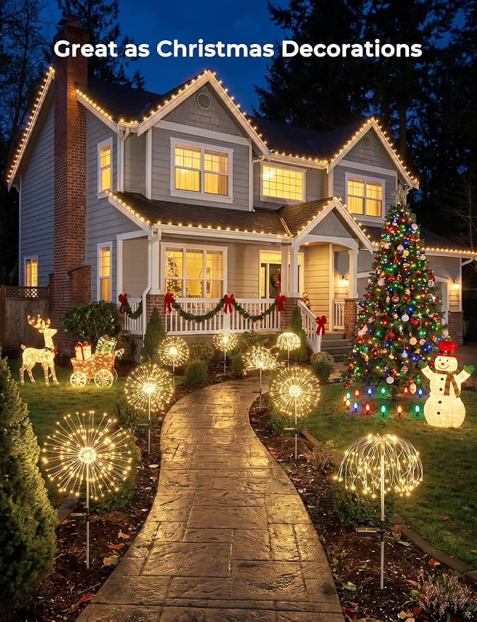 Brightown 150LED Solar Garden Lights Outdoor, 8 Modes 2 Pack Firework Fairy Lights for Outside Decorative, Solar Powered Stake Flowerbed Planter Decorations for Yard Pathway Patio Christmas,Warm White | 8 Modes, Firework Fairy Lights, Solar Powered, Fl...