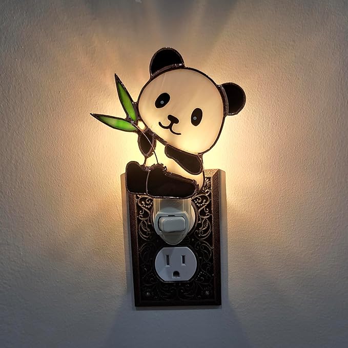 Gift Essentials Panda Plug in Night Light - Stained Glass Nightlight with On/Off Rocker Switch - Includes One 4 Watt Replaceable Incandescent Warm Glow Bulb