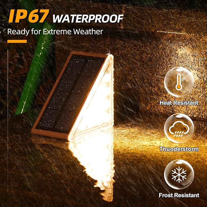 Solar Stair Lights,Warm White Outdoor Step Lights IP67 Waterproof Auto On Off, Outdoor Stair Lights for Steps,Stair,Patio,Yard,Porch,Front Door,Sidewalk,Deck Decor（Brown, 8 Pack）