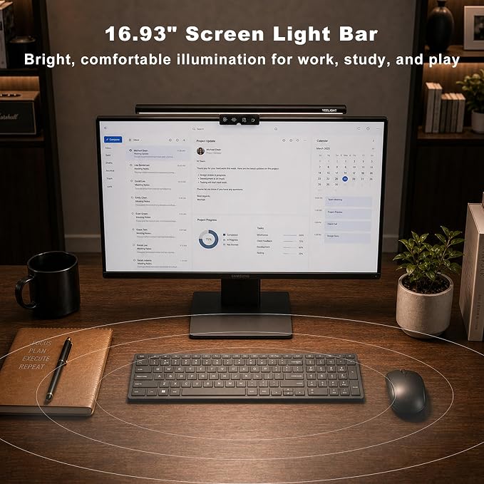 YEELIGHT Monitor Light Bar, Computer Monitor Lamp for Home Office Gaming, 250LM No Glare Eye-Care LED Screen Bar, Touch Control USB Reading Desk Lamp with Stepless Dimming for Flat & Curved Monitor