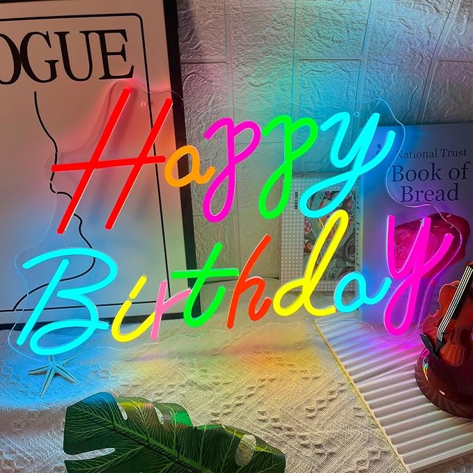 Happy Birthday Neon Sign, 21.7 x 13 Inch Neon Signs Large Size, Colorful Happy Birthday Neon Light, Big Birthday Neon Lights for Bedroom Bar Cafe Party Any Ages Bday Celebration Decoration