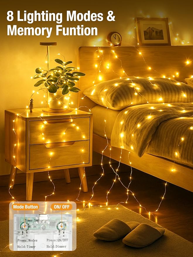 btfarm 4 Pack Fairy Lights Battery Operated with Timer, 16.4 FT 50 LED Silver Wire Twinkle String Lights 8 Modes Dimmable Waterproof for Indoor Christmas Bedroom Wedding Decorations, Warm & Cool White