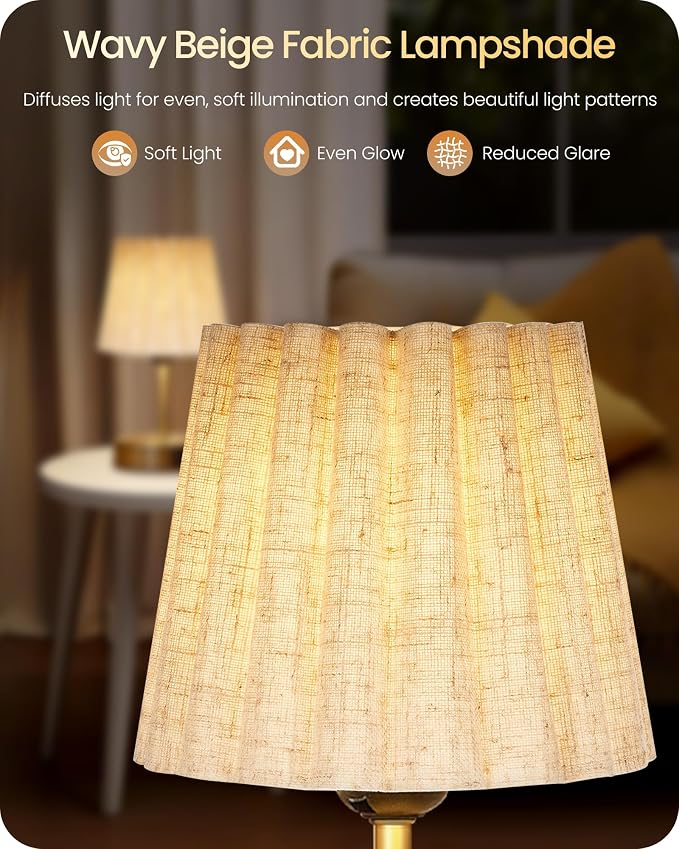 Small Bedside Table Lamp, Touch Dimmable Table Lamp with USB Ports, Nightstand Lamp with a Stepless Dimming LED Bulb, E26 Base, for Bedroom, Study, Desk, Gold and Beige DE16TL05