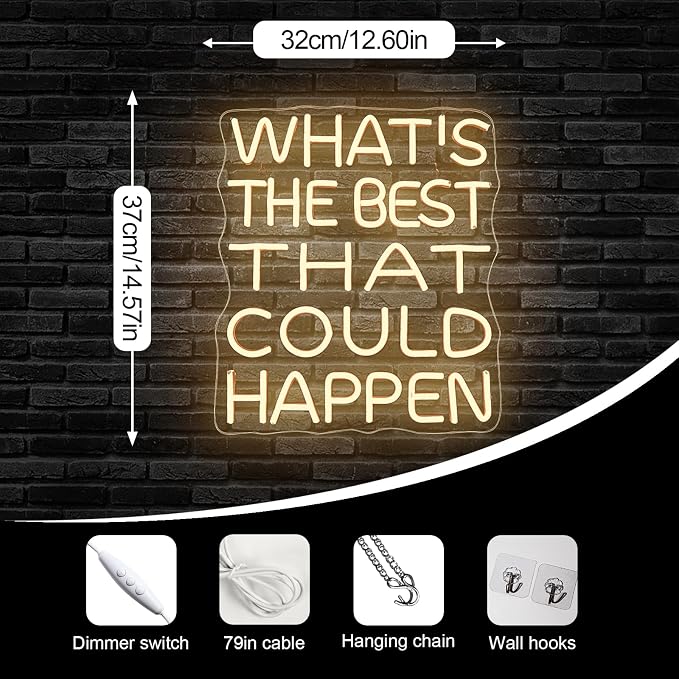 What's The Best That Could Happen Neon Sign Bars Adjustable Brightness Art neon sign Led Sign USB Powered Versatile LED Wall Decor for Home Office, Café, Creative Studio, or Party
