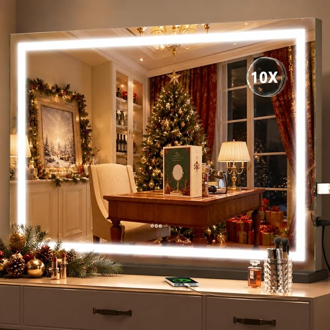 Hasipu Vanity Mirror with Lights, 32" x 22.4" LED Makeup Mirror, Lighted Makeup Mirror with Dimmable 3 Modes