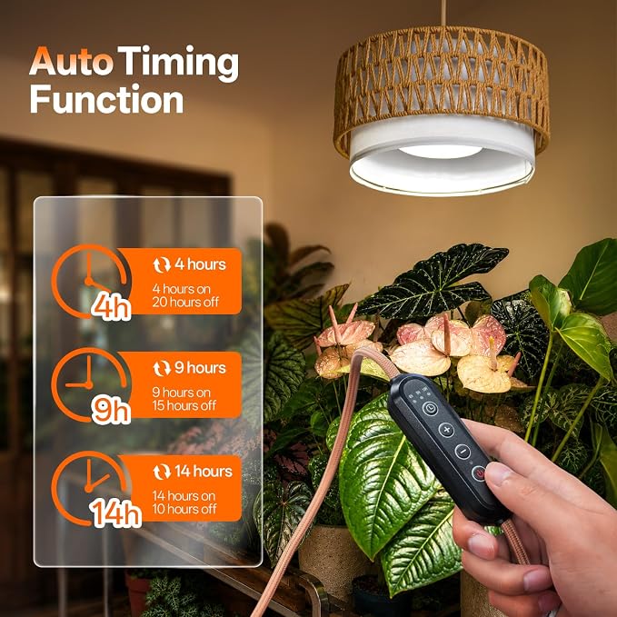 Hanging Grow Light for Indoor Plants, Dimmable Plant Light | 4H/9H/14H Timer,18W Full Spectrum with Boho Linen Shade,5000K, Adjustable Brightness for Indoor Plant,Tall Plant, Flowers